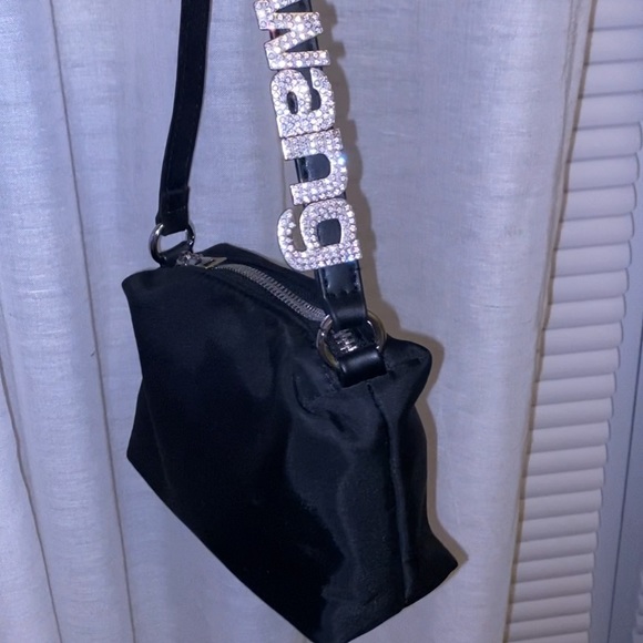 Bags Black Satin Pouch Bag With Rhinestone Wang Letters Poshmark